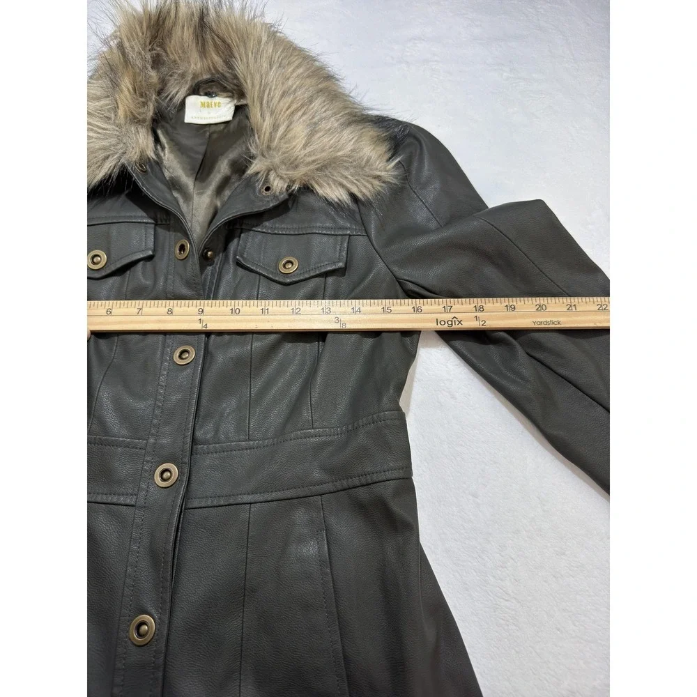 Maeve By Anthropologie Coat Womens Large Gray Faux Leather Fur Collar Winter - Picture 4 of 10